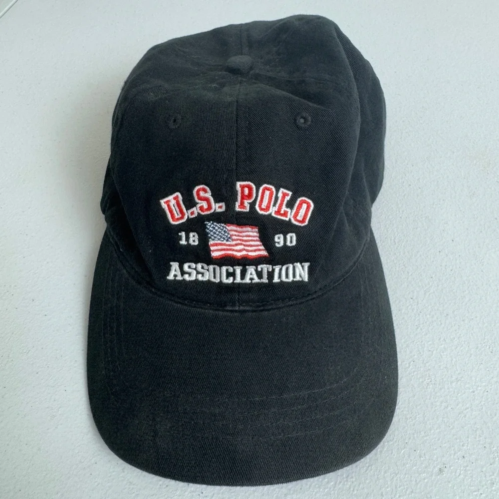 Vintage US Polo ASSN Hat Adult OS Black USA Flag USPA Prep 1890‎